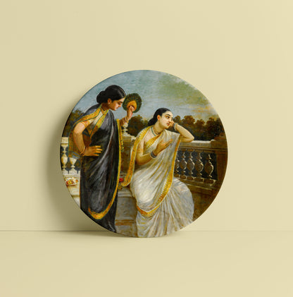 Ladies in the Moonlight by Ravi Varma Ceramic Plate for Home Decor