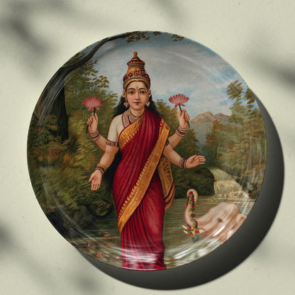 Goddess Lakshmi by Ravi Varma Ceramic Plate for Home Decor