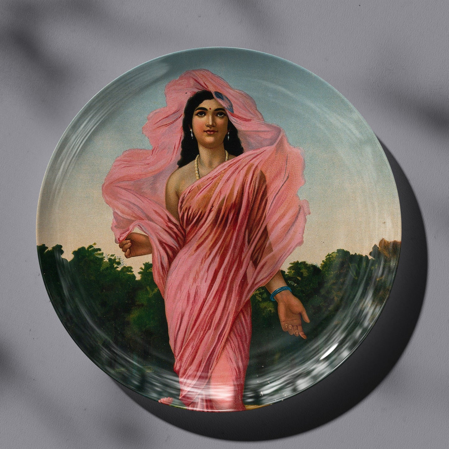 Padmini the Lotus Lady by Ravi Varma Ceramic Plate for Home Decor