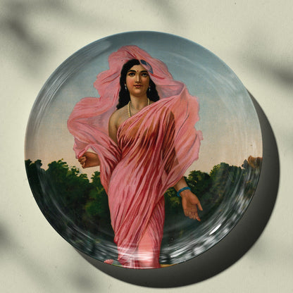 Padmini the Lotus Lady by Ravi Varma Ceramic Plate for Home Decor