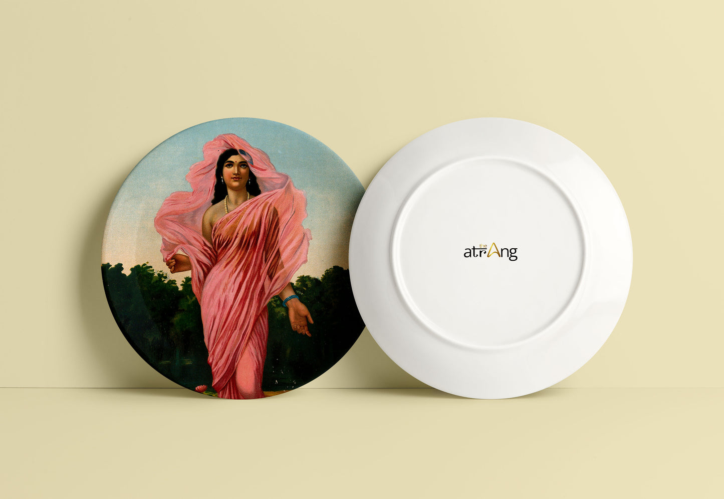 Padmini the Lotus Lady by Ravi Varma Ceramic Plate for Home Decor