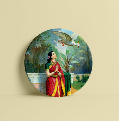 Hamsa Damayanti Samvad by Ravi Varma Ceramic Plate for Home Decor