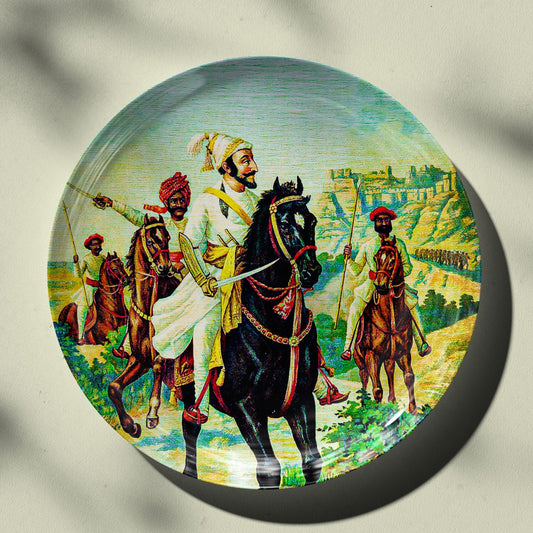 Chattrapati Shivaji Maharaj with Sant Tukaram by Ravi Varma Ceramic Plate for Home Decor