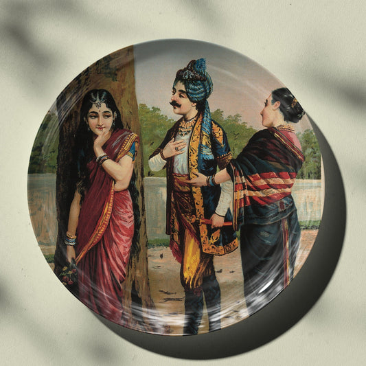 Ratudhvaja courting Madalas by Ravi Varma Ceramic Plate for Home Decor