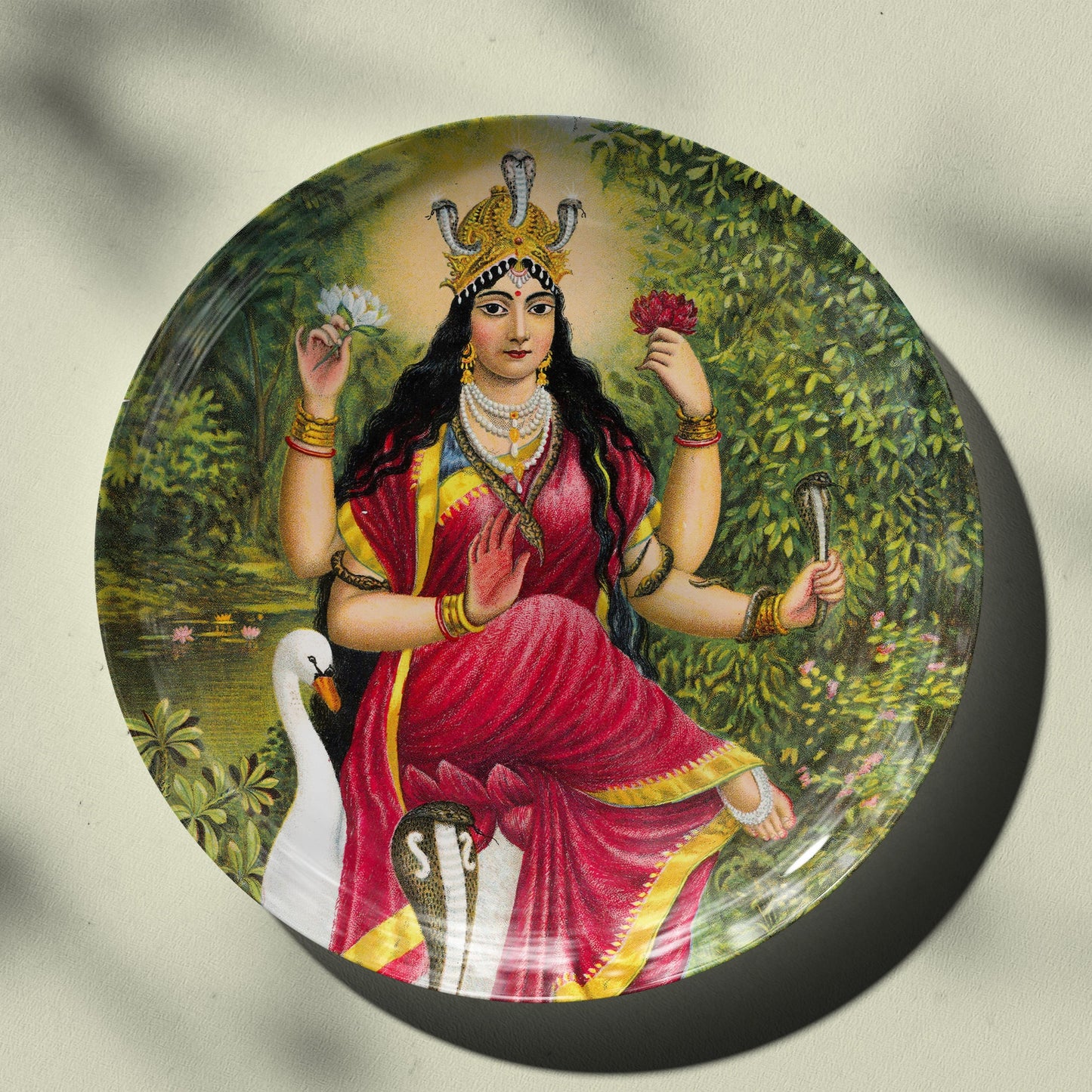 Manasa Devi by Ravi Varma Ceramic Plate for Home Decor