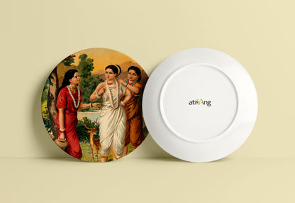 Shakuntala and her friends by Ravi Varma Ceramic Plate for Home Decor