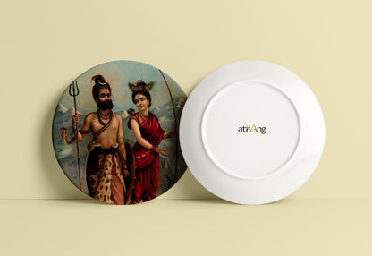 Shiva as a Kirat by Ravi Varma Ceramic Plate for Home Decor