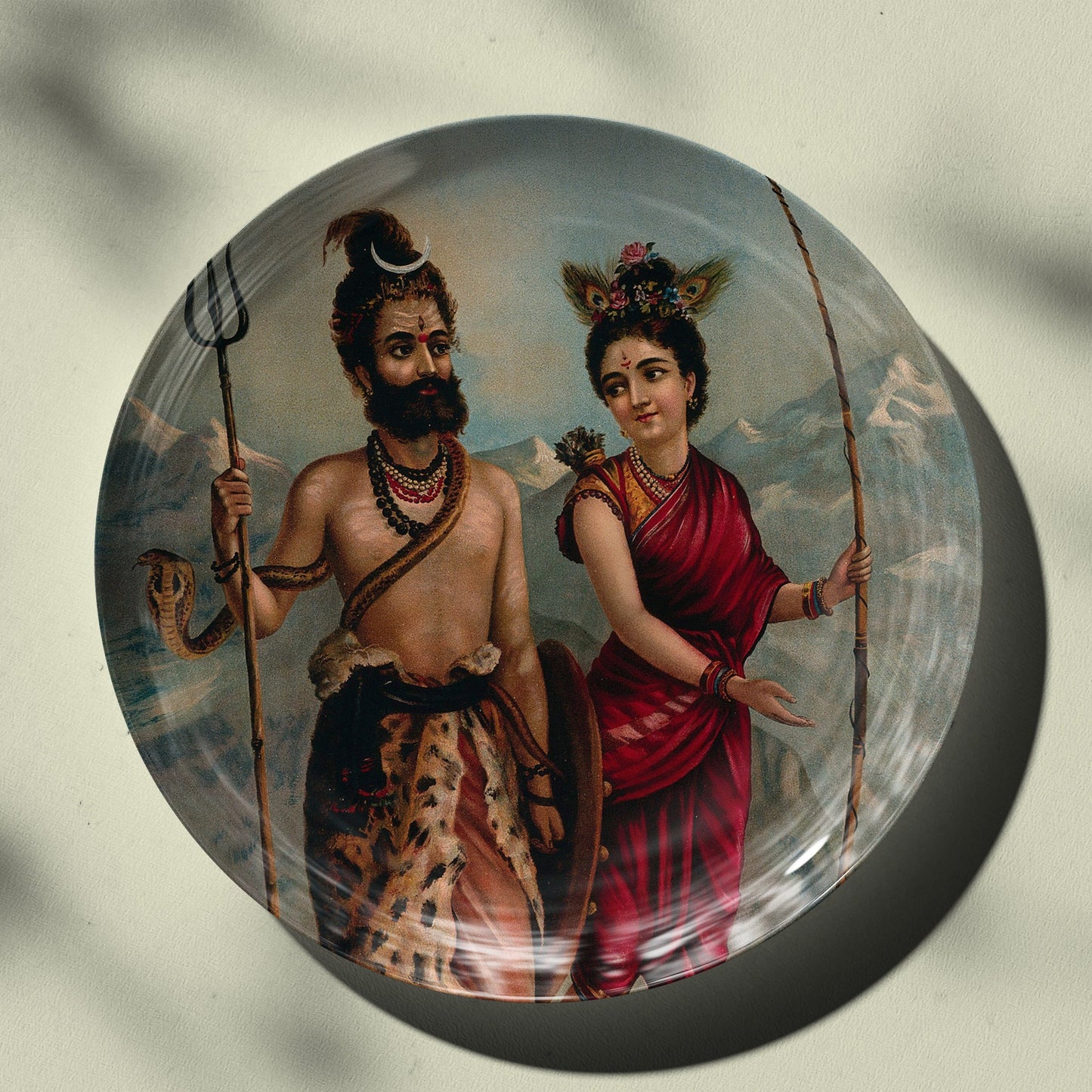 Shiva as a Kirat by Ravi Varma Ceramic Plate for Home Decor