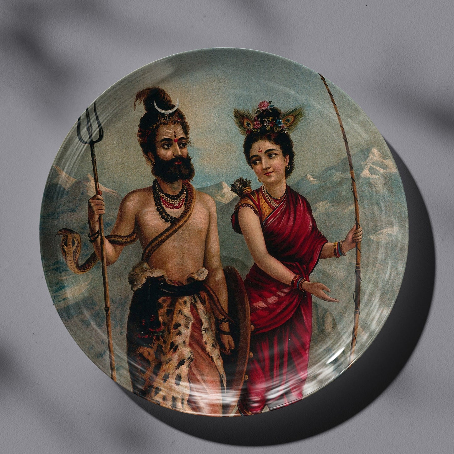 Shiva as a Kirat by Ravi Varma Ceramic Plate for Home Decor