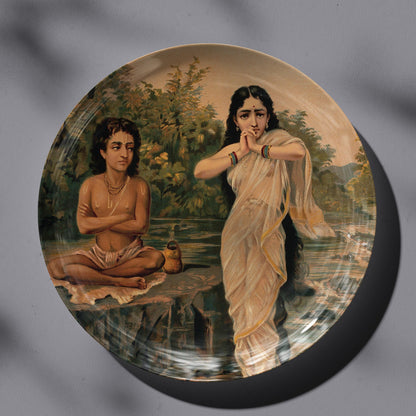 Shukra and Rambha by Ravi Varma Ceramic Plate for Home Decor
