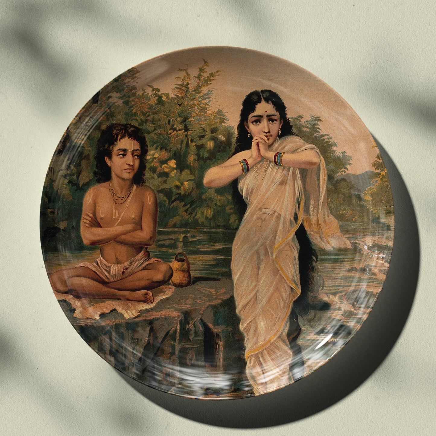 Shukra and Rambha by Ravi Varma Ceramic Plate for Home Decor