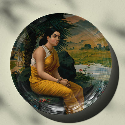 Sita in exile by Ravi Varma Ceramic Plate for Home Decor