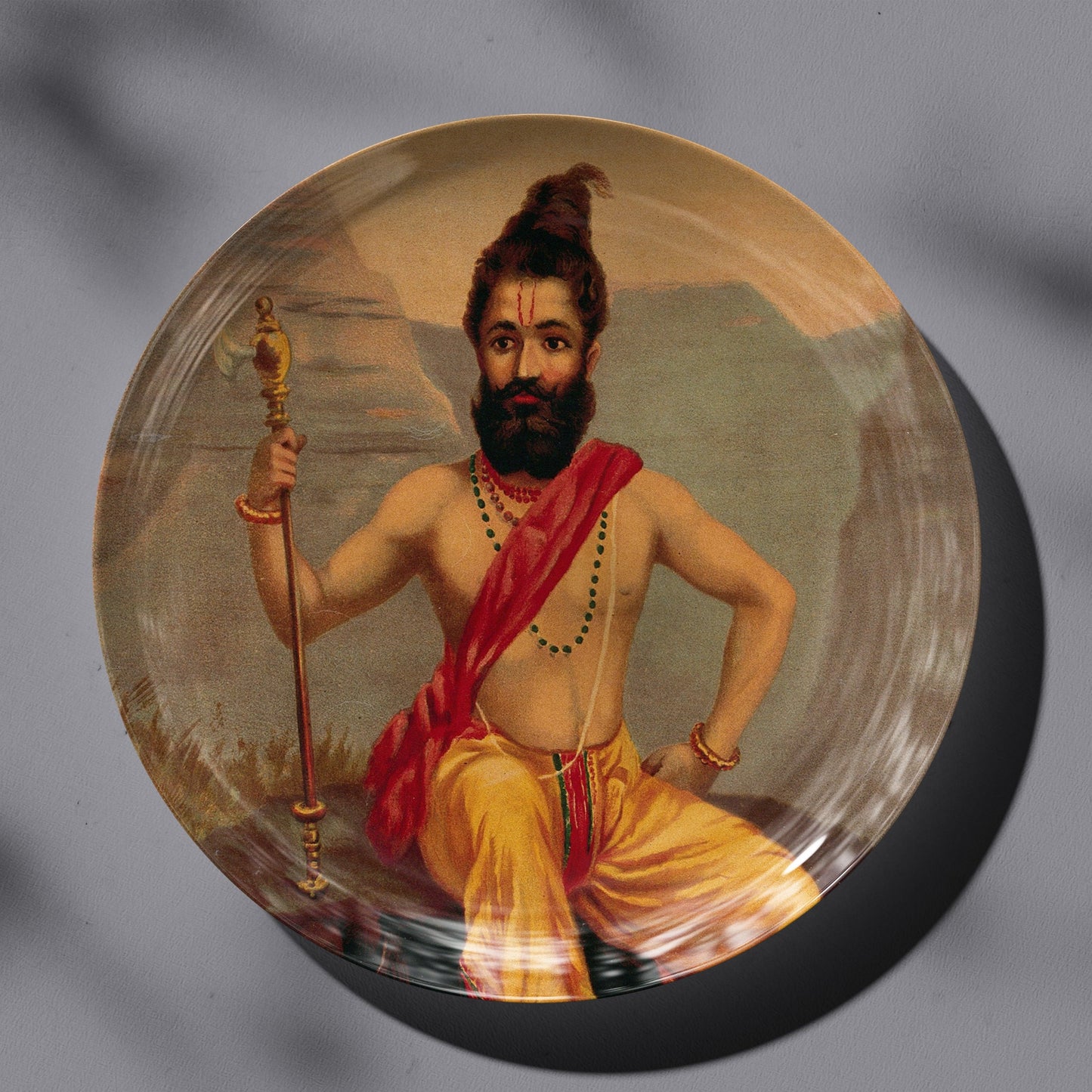 Vishnu's sixth avatar Parashu Rama by Ravi Varma Ceramic Plate for Home Decor