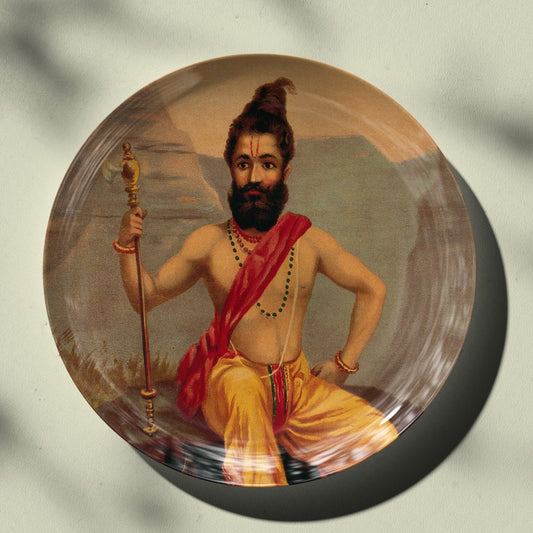 Vishnu's sixth avatar Parashu Rama by Ravi Varma Ceramic Plate for Home Decor