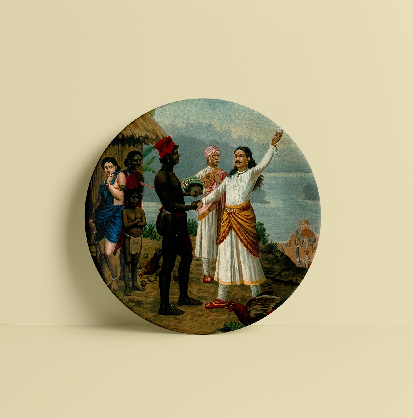 A royal sage tells the father of the fishergirl of their marriage by Ravi Varma Ceramic Plate for Home Decor