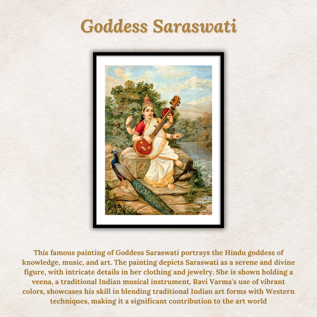 Goddess Sarasvati by Raja Ravi Varma Wall Art Print for Home Decor for Home Decor India