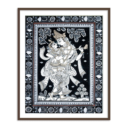 Radha Krishna Dancing Monochrome Patachitra Art |  Pata Painting Framed Wall Art