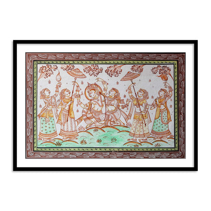 Radha Krishna Earthen Pattachitra Framed Wall Art - The Atrang