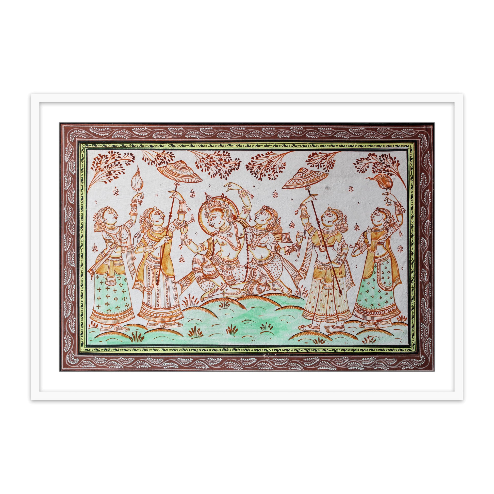 Radha Krishna Earthen Pattachitra Framed Wall Art - The Atrang