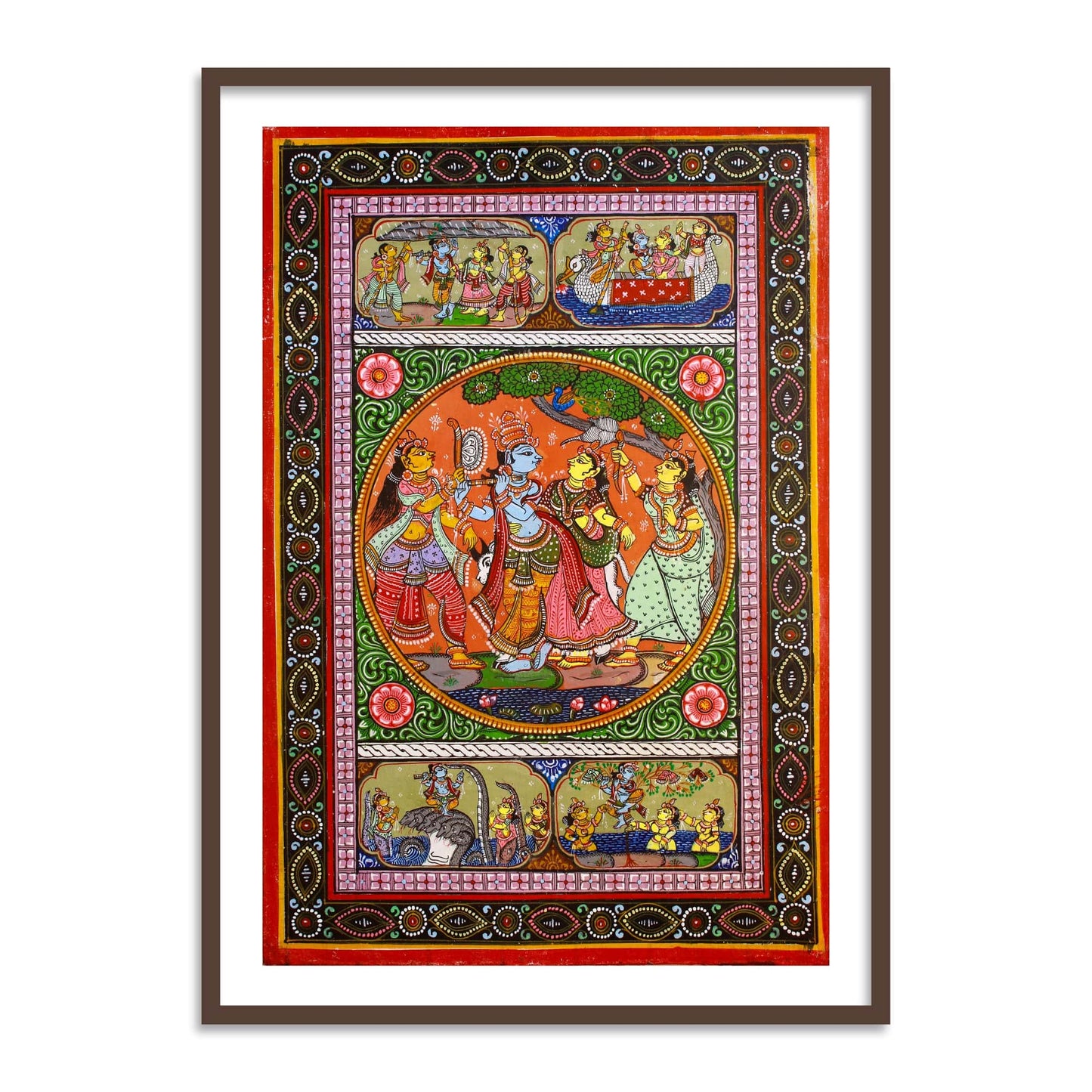 Radha Krishna RaasLeela Pattachitra Art | Buy Krishna Raasleela Patta Painting Framed Wall Art | Canvas Paintings