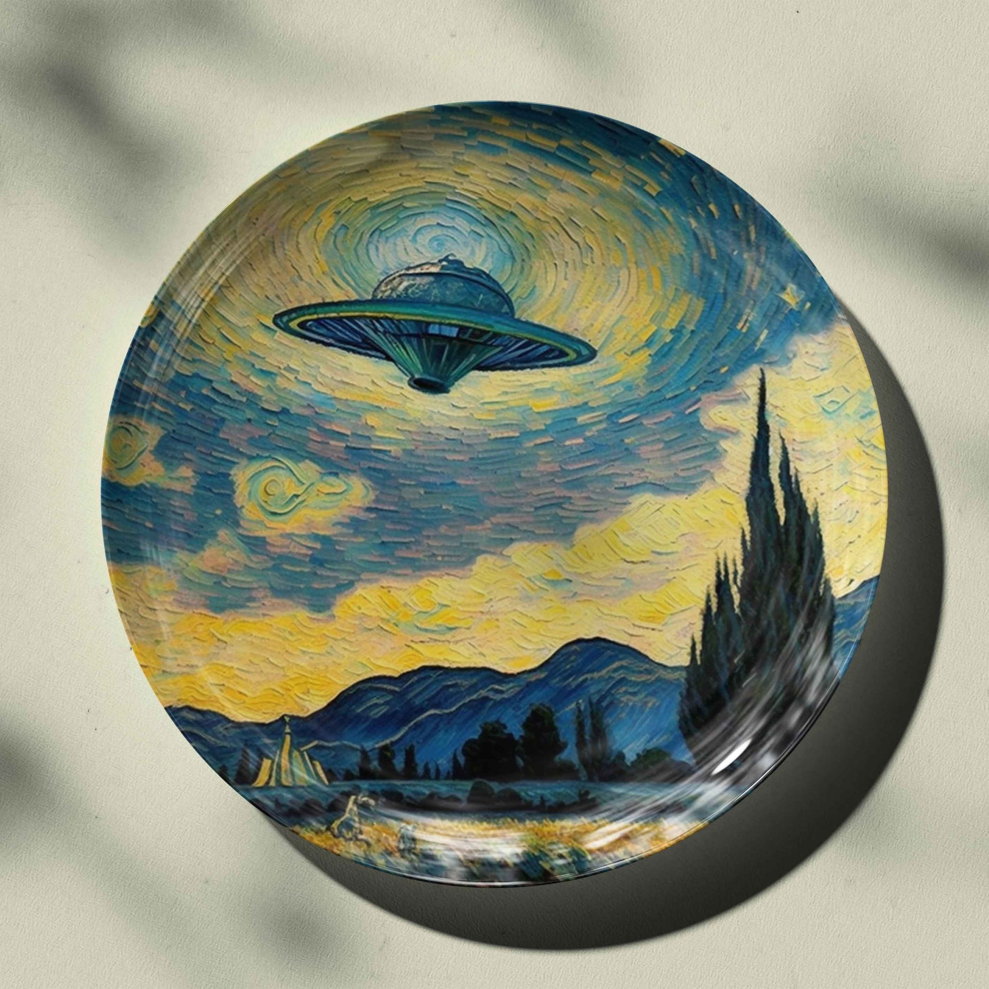 Spaceship Starry Nights Ceramic Plate for Home Decor