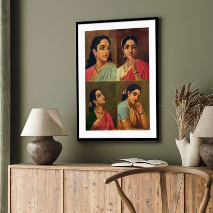 Buy Beautiful Four Portrait by Raja Ravi Varma for Indian Home Wall Decor