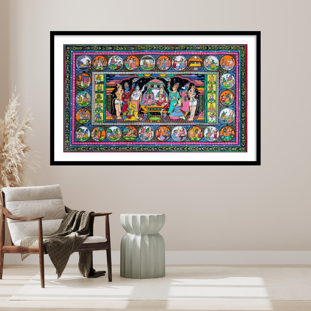 Ram Darbar Pattachitra Art | Ram ji story Pattachitra Framed Wall Art for Wall Art decor