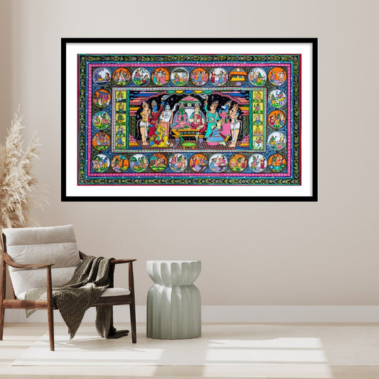 Ram Darbar Pattachitra Art | Ram ji story Pattachitra Framed Wall Art for Wall Art decor