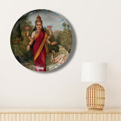 Goddess Lakshmi by Ravi Varma Ceramic Plate for Home Decor