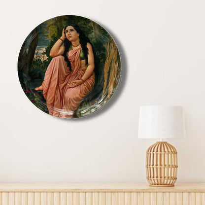 Damayanti deserted in the forest by Ravi Varma Ceramic Plate for Home Decor