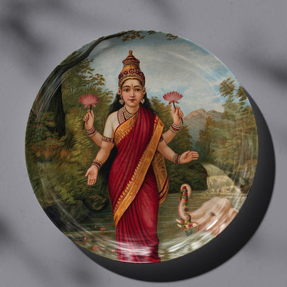 Goddess Lakshmi by Ravi Varma Ceramic Plate for Home Decor