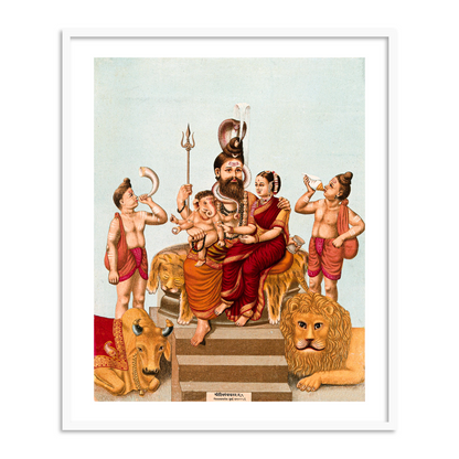 Shiva, Parvati and Ganesha Parivar Framed Wall Art Painting for Home Decor