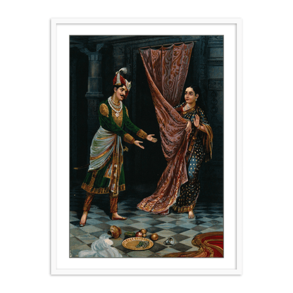 Kichaka making indecent proposals to a frightened Draupadi by Raja Ravi Varma Wall art Painting