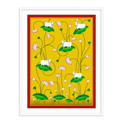 Pichwai Cow on Lotus Leaf | Pichwai Painting | Wall Art for Home decor