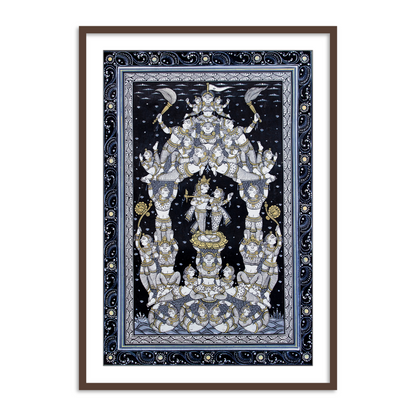 Radha Krishna Black & White Patachitra Painting | Beautiful Patachitra Framed Wall Art