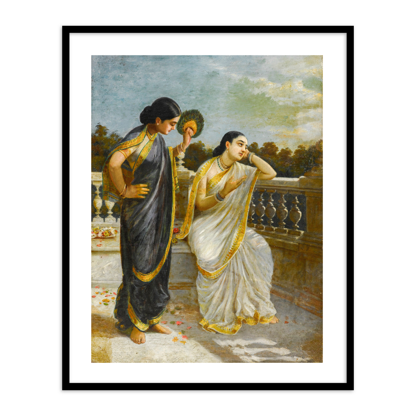 Ladies in the Moonlight by Raja Ravi Varma Wall Art Painting