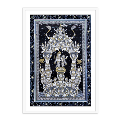 Radha Krishna Black & White Patachitra Painting | Beautiful Patachitra Framed Wall Art