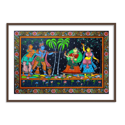 The Krishna Playing Holi with Gopiya Pattachitra Painting Framed Wall Art