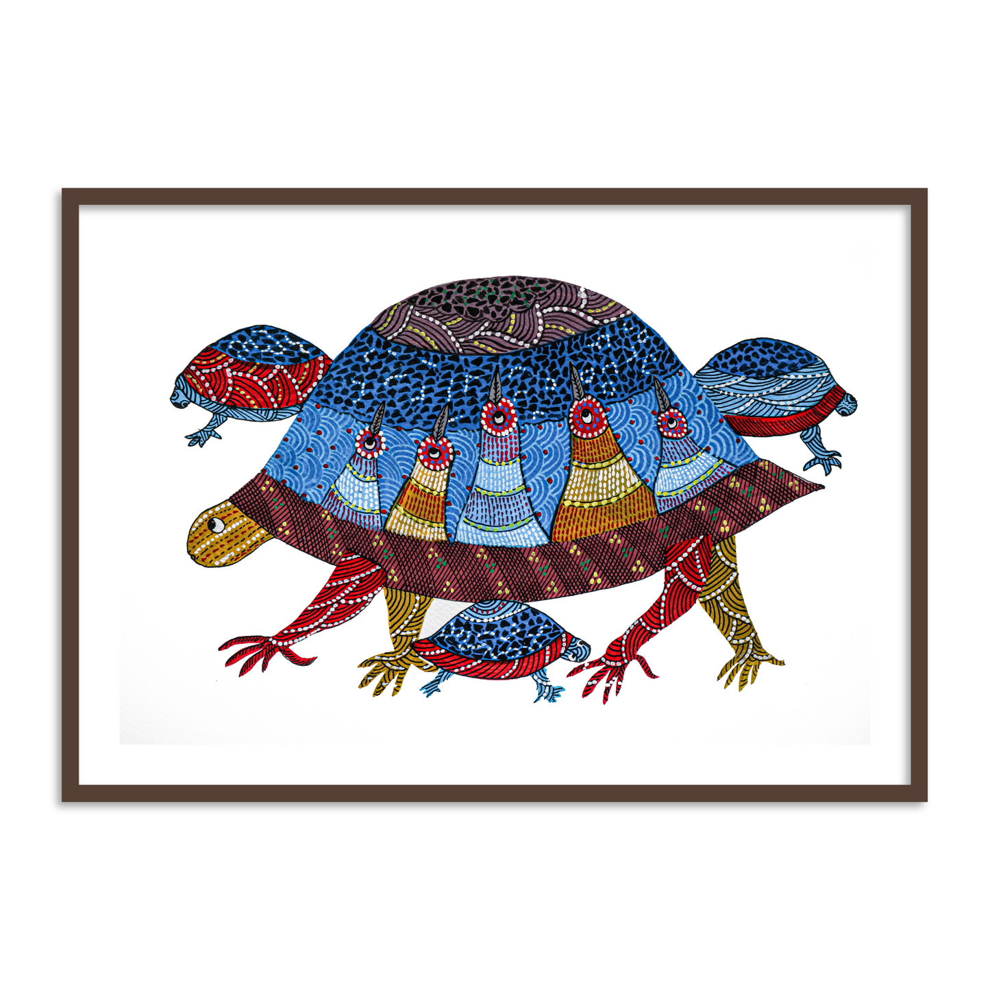 Gond Painting | Multicolor Lucky Turtle Artwork for a Home Paintings Framed Wall Art