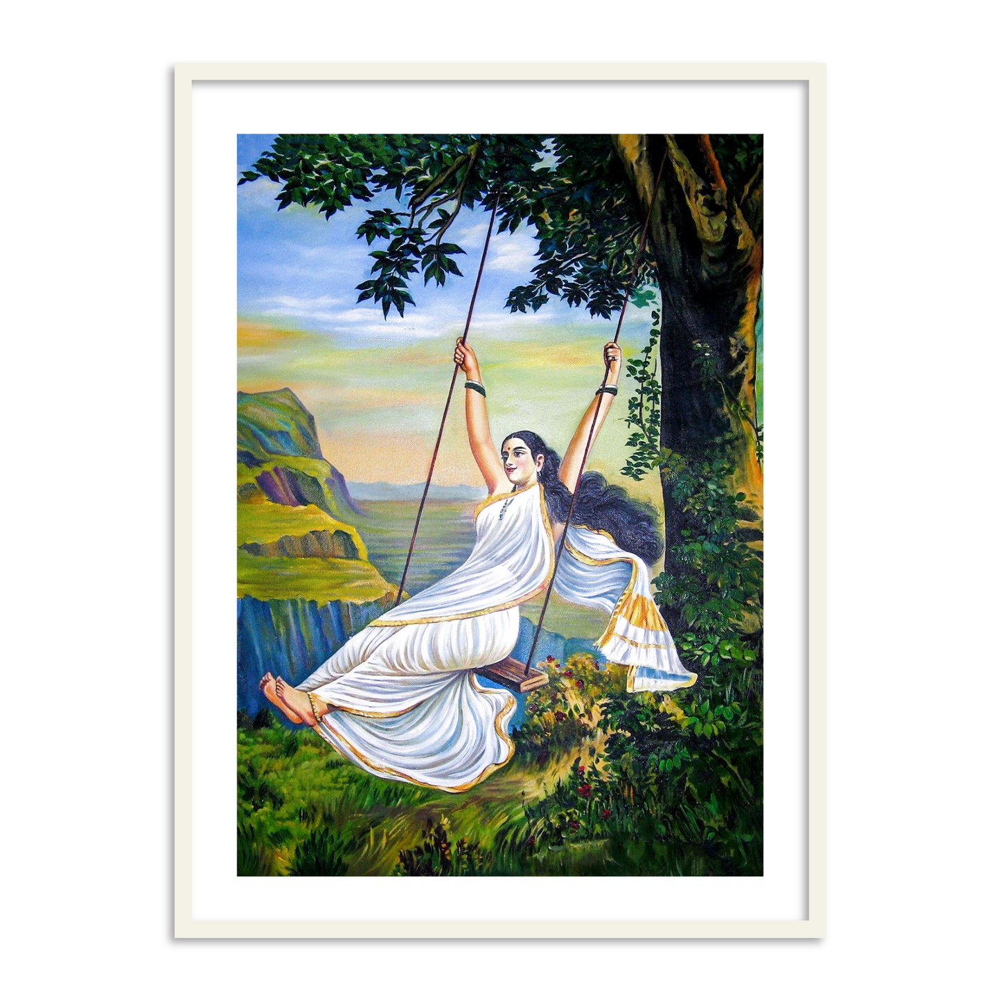 Mohini on a Swing by Raja Ravi Varma Wall Art Painting for Decor