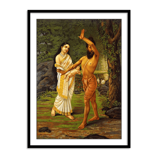 Vishwamitra rejecting his daughter Sakuntala's birth by Raja Ravi Varma Wall Art Decor framed painting