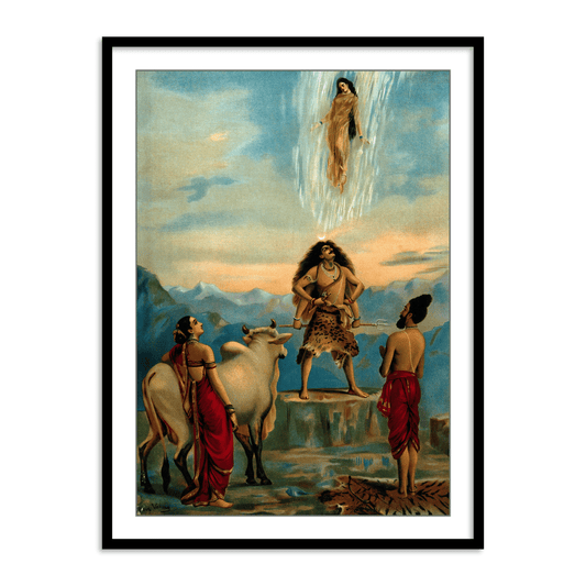 Ganga and the river Ganges falling from heaven by Raja Ravi Varma Wall Art Painting