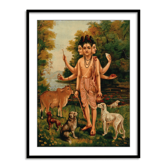 Dattatreya with his four dogs and cow by Raja Ravi Varma Home Wall Art