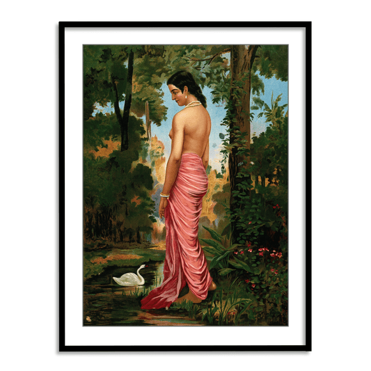 Semi-clothed woman by a river bank called Varini by Raja Ravi Varma Wall Art  for Decor