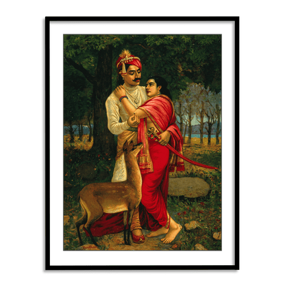 King Dushyanta proposing marriage with a ring to Shakuntala by Raja Ravi Varma Wall Art Painting for Home Decor 