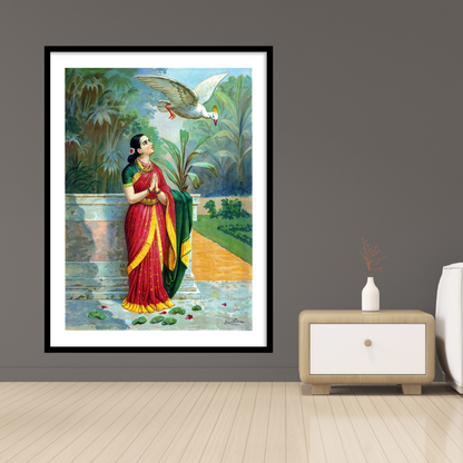 Hamsa Damayanti Samvad by Raja Ravi Varma Wall Art Painting for Decor