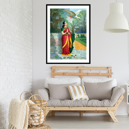 Hamsa Damayanti Samvad by Raja Ravi Varma Wall Art Painting for Decor