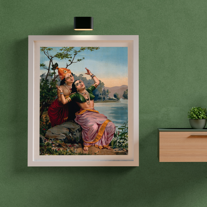 Krishna embracing Radha by Raja Ravi Varma Wall Art Print for Home Decor for every Indian Homes