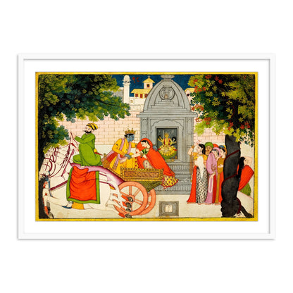 Rukmini elopes with Krishna, folio from a Bhagavata Purana | Framed Wall Art