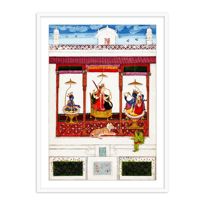 Devi with Krishna and Vishnu in a Palace Framed Wall Art | Home Decor Paintings